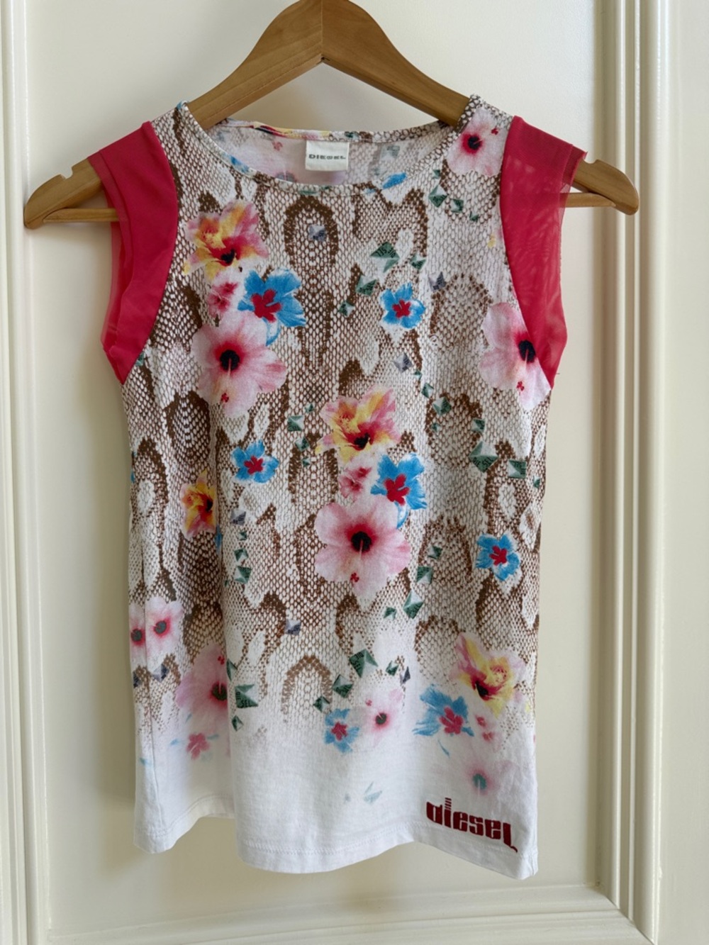 Diesel Pink-Accent Floral & Snake-Print Sleeveless Tank